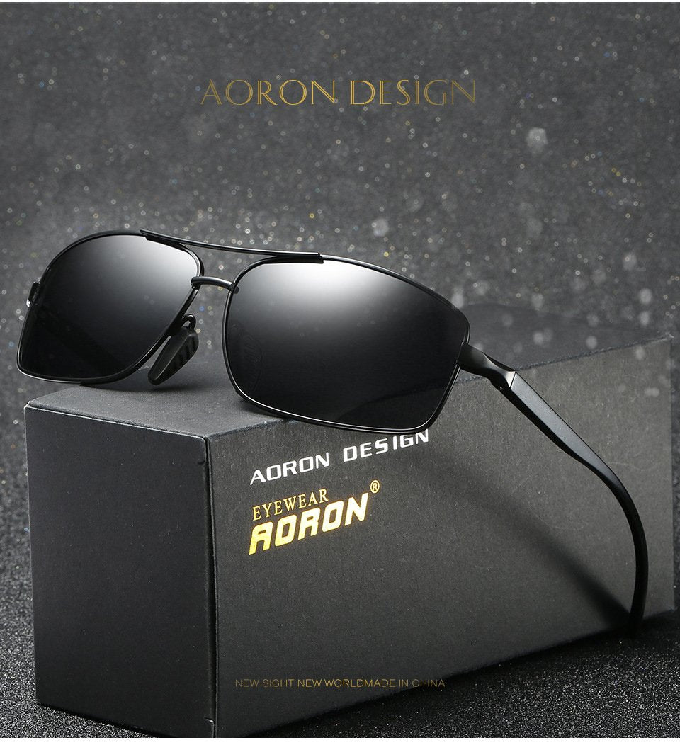 AORON Mens Polarized Sunglasses Rectangle Aluminum Magnesium Frame UV400 Sun Glasses