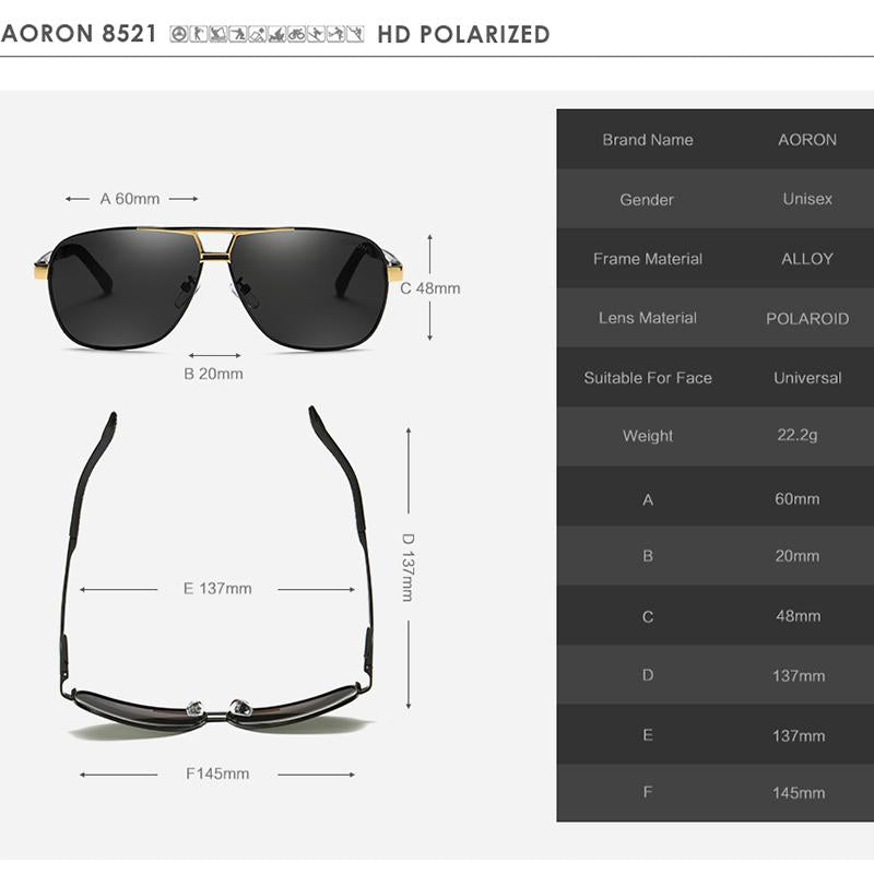 AORON Sunglasses Polarized Mens Sun glasses Aluminum Frame UV400 Luxury Design Male Sunglasses Anti-Reflective