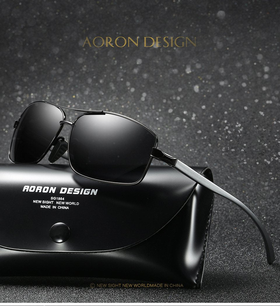 AORON Mens Polarized Sunglasses Rectangle Aluminum Magnesium Frame UV400 Sun Glasses