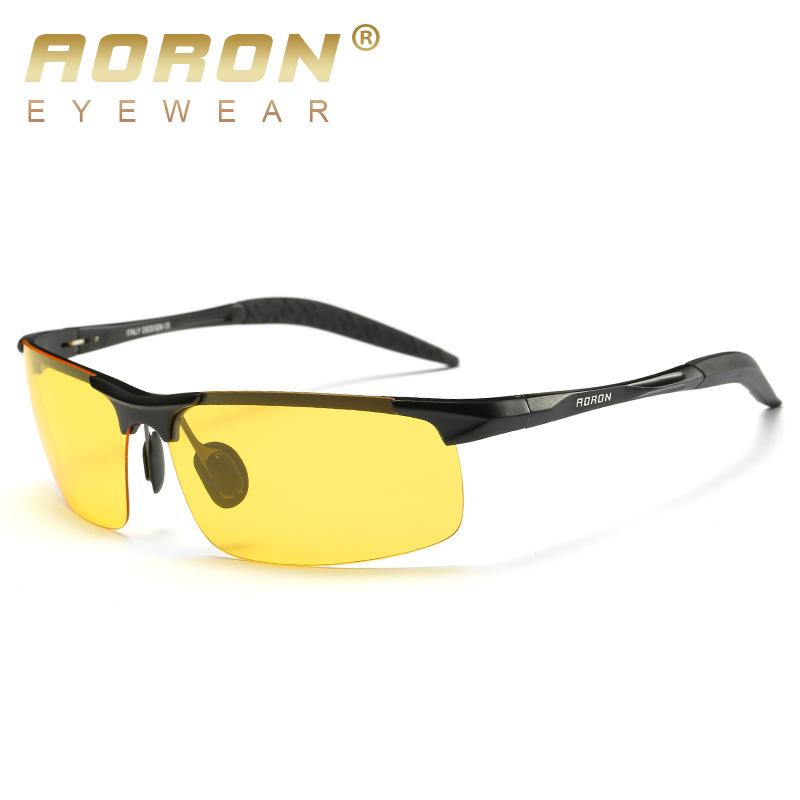 AORON Aluminum Night Vision Polarized Sunglasses Men Brand Goggles UV400 Glasses Male Eyewear