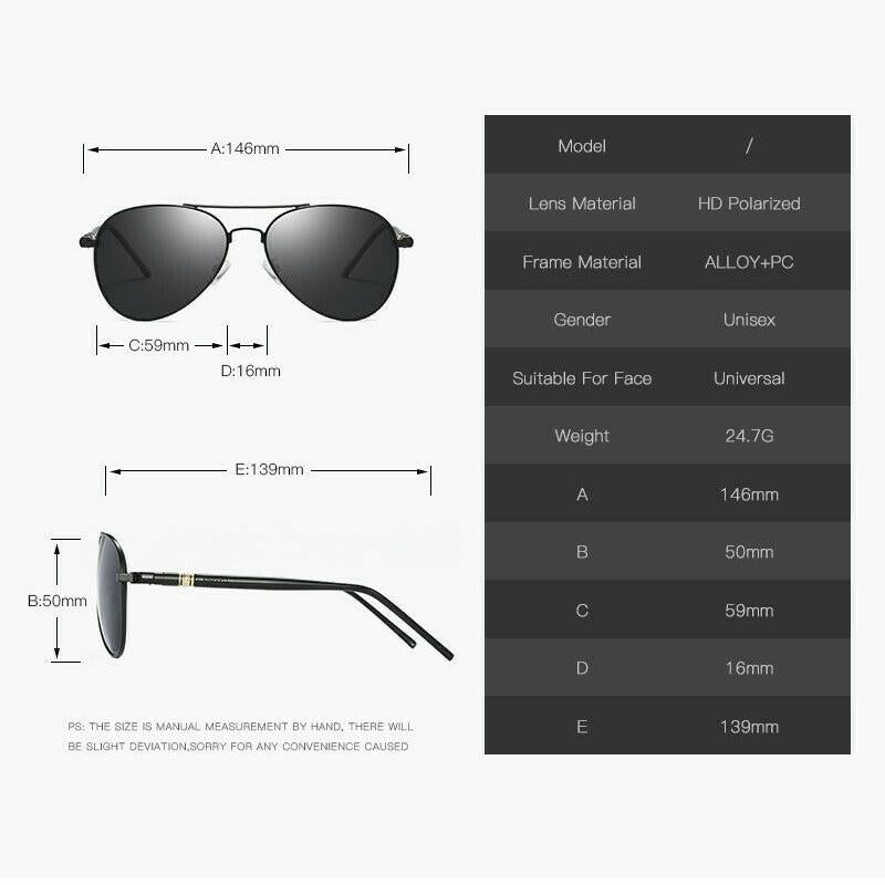 AORON Men Polarized Sunglasses Classic Pilot Glasses Brand Goggoles UV400 Protection Metal Frame